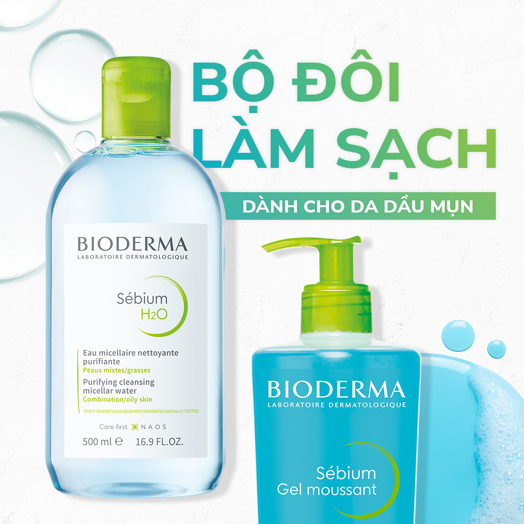 Nước tẩy trang Bioderma xanh và sữa rửa mặt Bioderma xanh