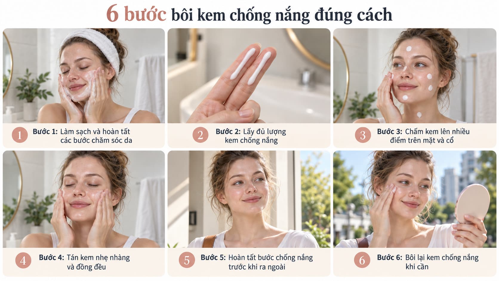 6 bước bôi kem chống nắng đúng cách