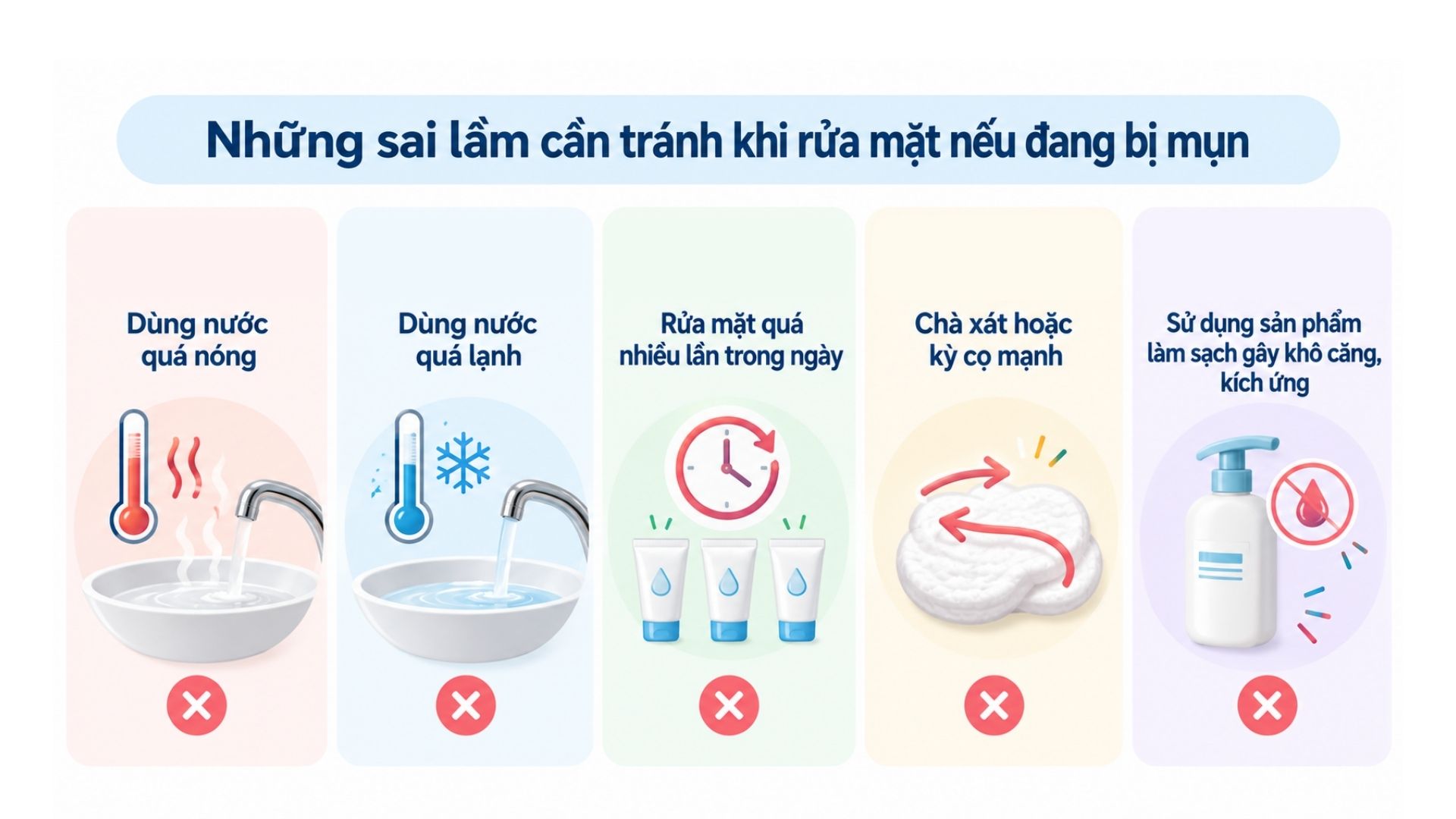 Những thói quen rửa mặt cần tránh để hạn chế kích ứng và giúp da mụn được làm sạch đúng cách