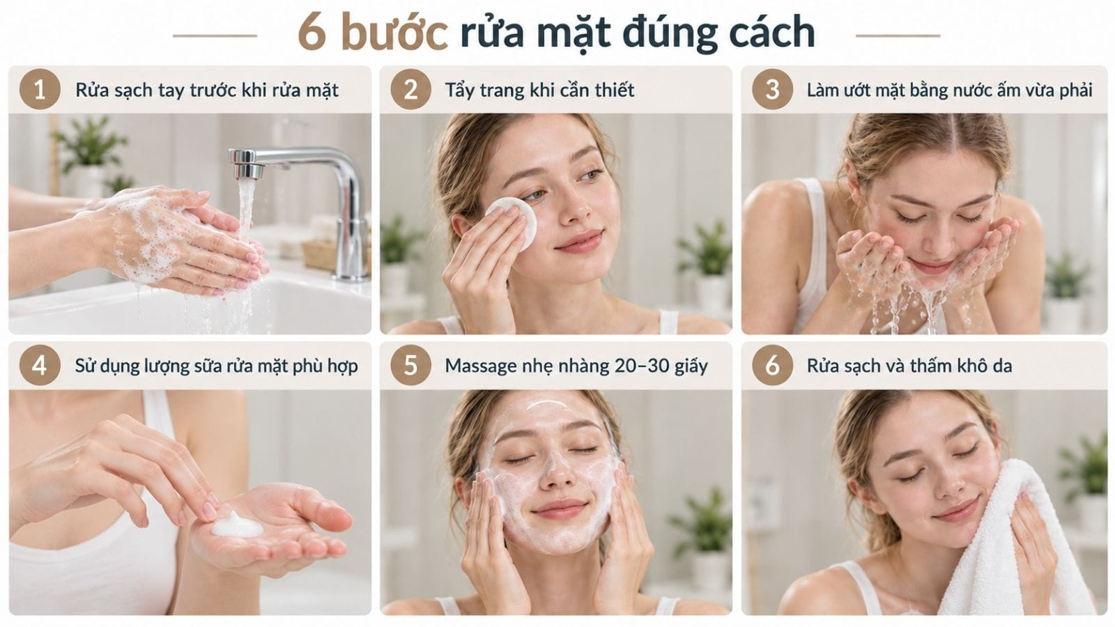 sáu bước rửa mặt đúng cách