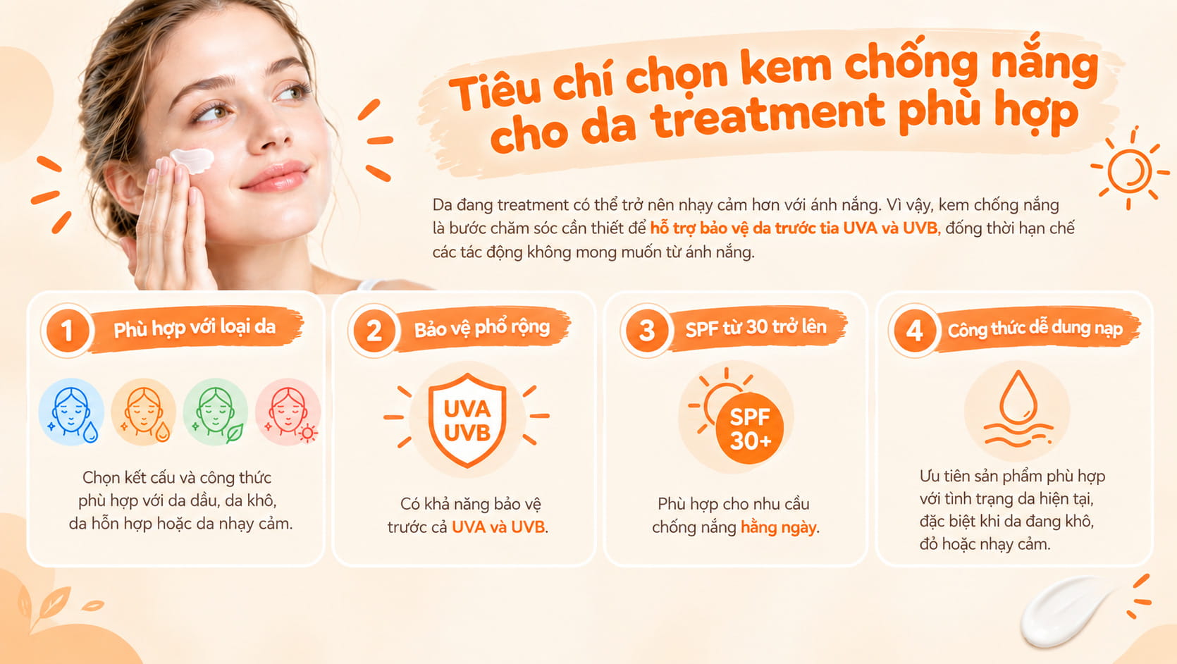 Tiêu chí chọn kem chống nắng cho da treatment phù hợp