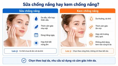 Sữa chống nắng thiên về cảm giác nhẹ ráo, còn kem chống nắng thường cho cảm giác ẩm mịn hơn trên da
